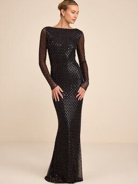 Lulus Jalira Black Mesh Sequin Backless Maxi Dress - Size M